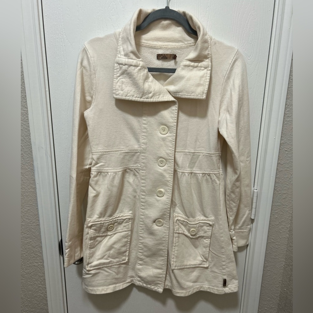 Prana button up jacket 100% cotton cream color size small